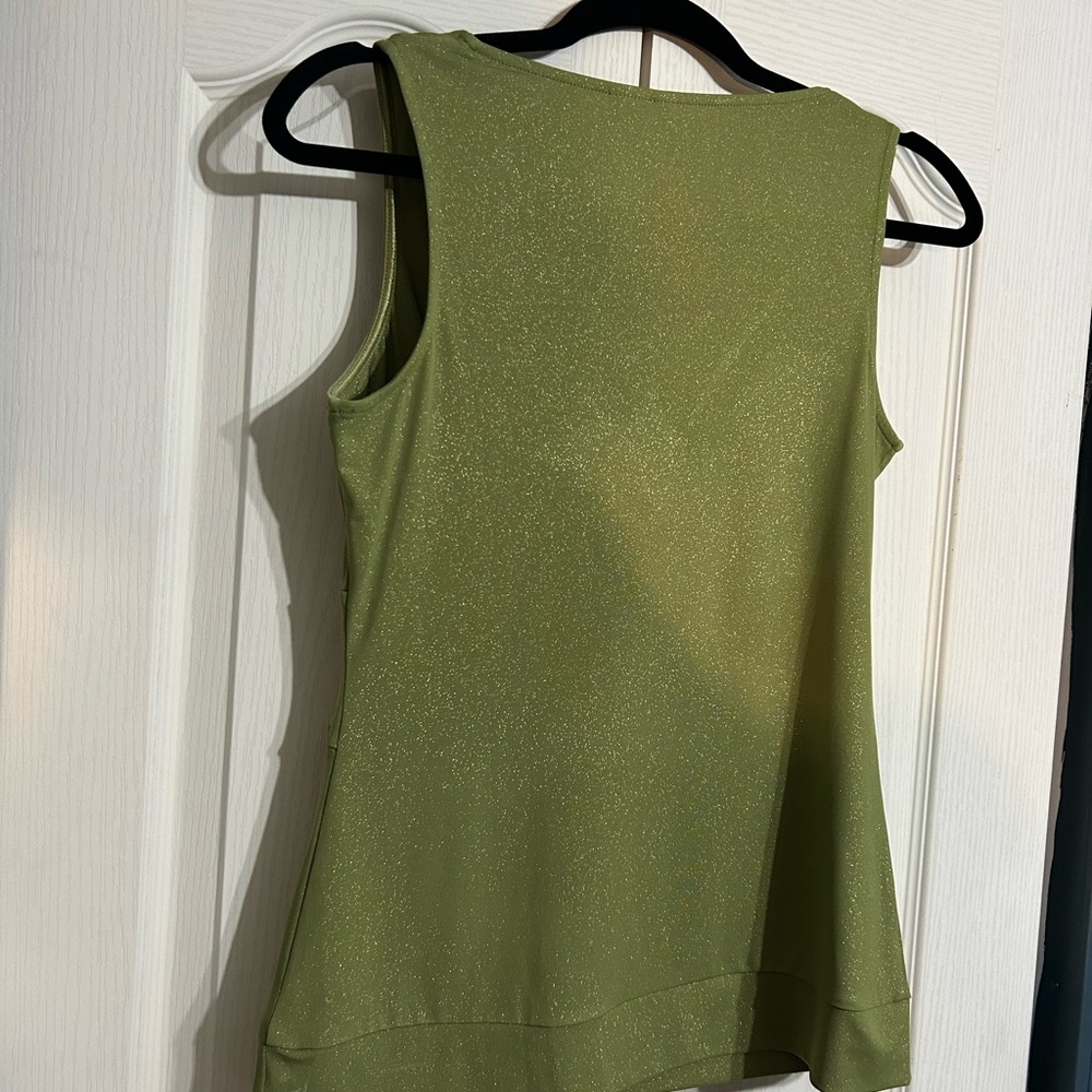 Bisou Bisou Vintage Y2K Olive Green Sparkle Sleeveless Blouse – Size M - Picture 5 of 7